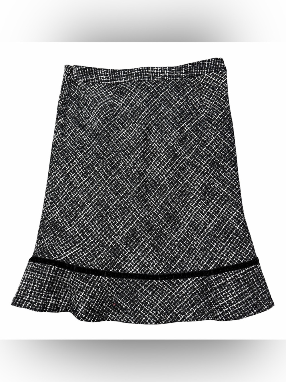GAP Women's Size 6 Black White Tweed Wool Blend A-Line Ruffle Hem Skirt